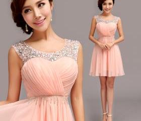 One Shoulder Floor Length Chiffon A-Line Prom Dress Featuring Beaded